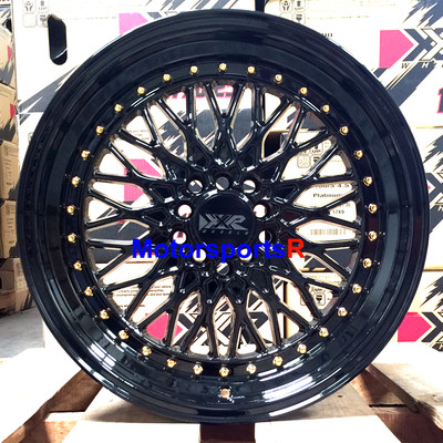 XXR 536 Wheels 17 x 9 +25 Black Gold Rivets Rims 5x100 Stance 13