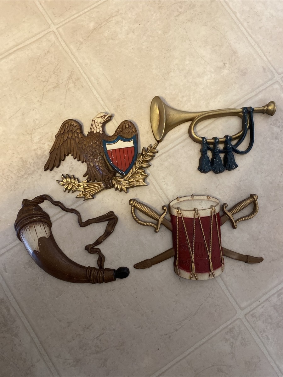 Set 4 Vintage Sexton USA Cast Metal Wall - Eagle, Horn, Bugle