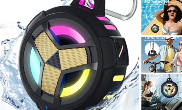 Waterproof Bluetooth Speaker, Shower Wireless Speaker, IP67 Black & Gold