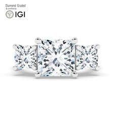 Princess Diamond Trilogy Ring 18k White Gold Labgrown 7.50 Ct Solitaire