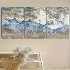 3pcs Ocean Wave Art Print Vintage  Wall Art Canvas Framed 50x70cm