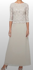 Alex Evenings Size: 14 Long Gown with Sequin Lace Bodice  Chiffon Skirt Taupe