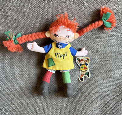 Vintage Pippi Longstocking Ornament Stuffed 6'' W/ Tag!
