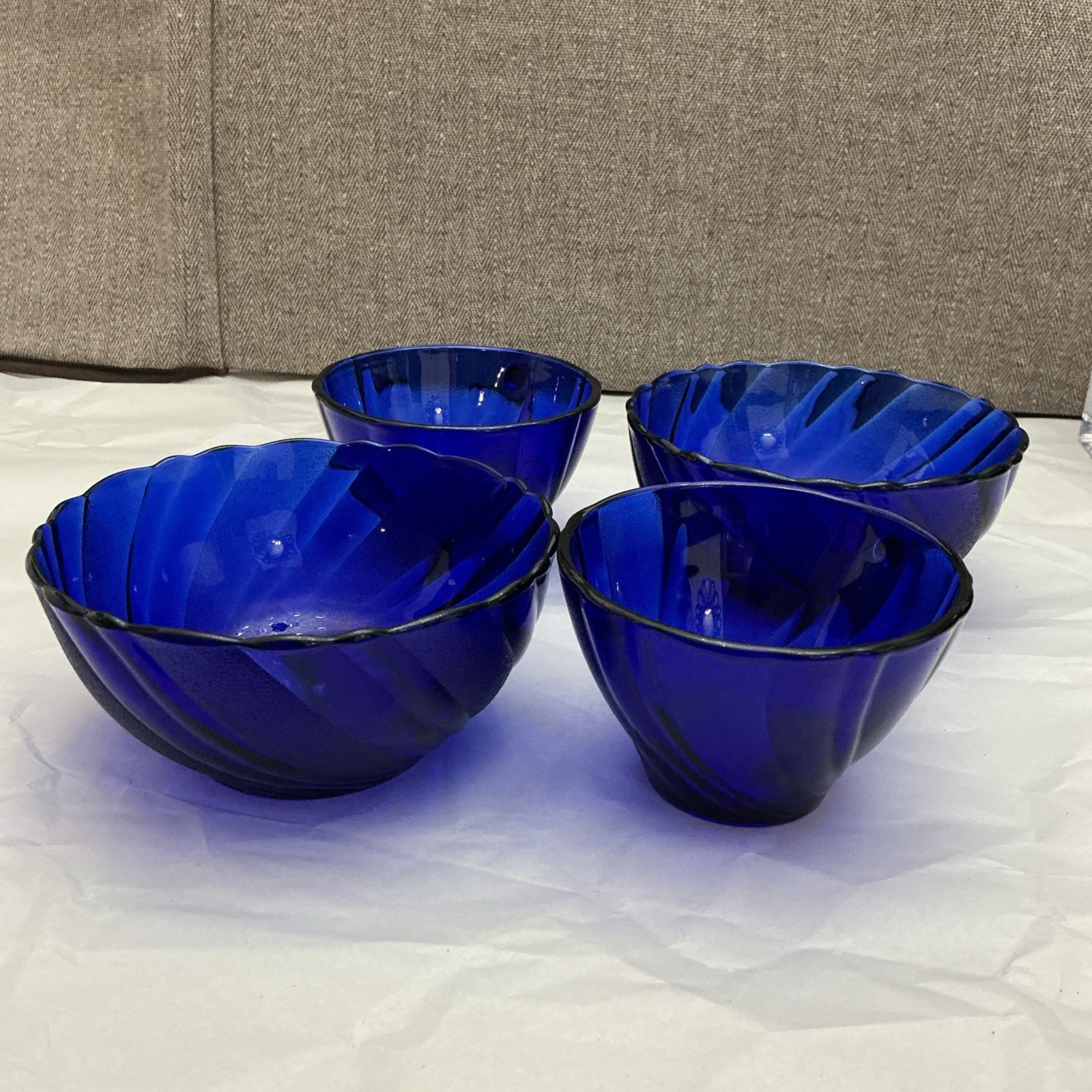 Four Pieces Of Cobalt Blue France Produced Serve Ware. 2 Berry Bowls And 2 Cups