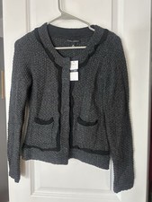 Banana Republic NWOT Grey Snap Front Merino Wool Cardigan Sweater Blazer Size XS