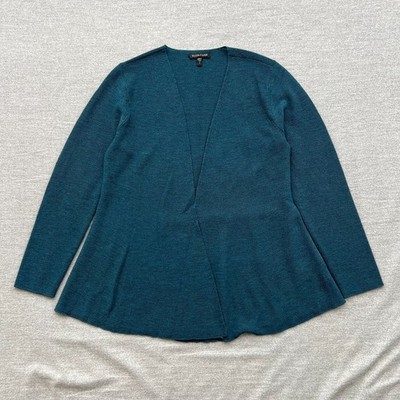 Eileen Fisher Wool Cardigan Ocean Blue Womens Small Effortless Office Teacher