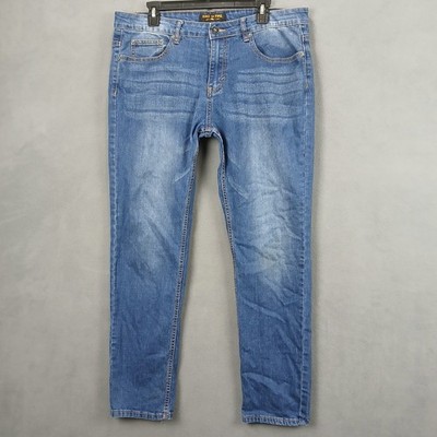 Ring Of Fire Jeans Mens 34x30 Blue Denim Cotton Slim Fit Mid Rise Straight Leg