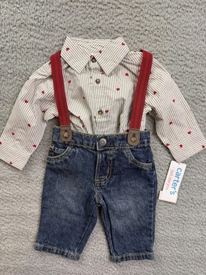 Carter's Just One You 2 Piece Outfit Set Baby Boys 0-3M Heart Shirt Denim Jeans