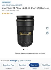 Nikon AF-S NIKKOR 24-70mm f/2.8G ED Zoom Lens Nikon F Mount 77mm Filter