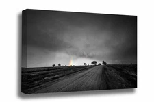Storm Canvas: Kansas Black & White Dirt Road Rainbow Great Plains Wall Art
