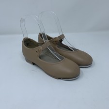 Capezio Shoes Girls 13 Beige Tele Tone Tap Mary Jane Wide Dance Heel Shoes 356C
