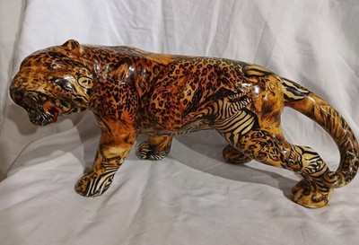 Pre-owned Collage Safari Collection Big Cat Tiger Figurine w/crazing  13'' Long