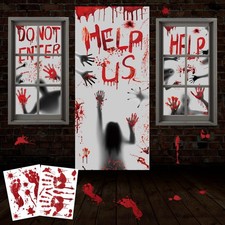 Bloody Halloween Window Cover Halloween Door Poster Decorations, Bloody Handp...