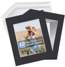 10 Pack Black Picture Mat Set, Acid Free Picture Mat 16x20 for 11x14 Photo wi...