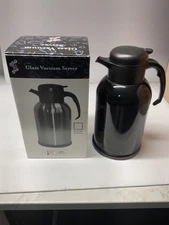 NEW Service Ideas Black Stainless Steel Push Button Lid Glass Insulated 1 Liter