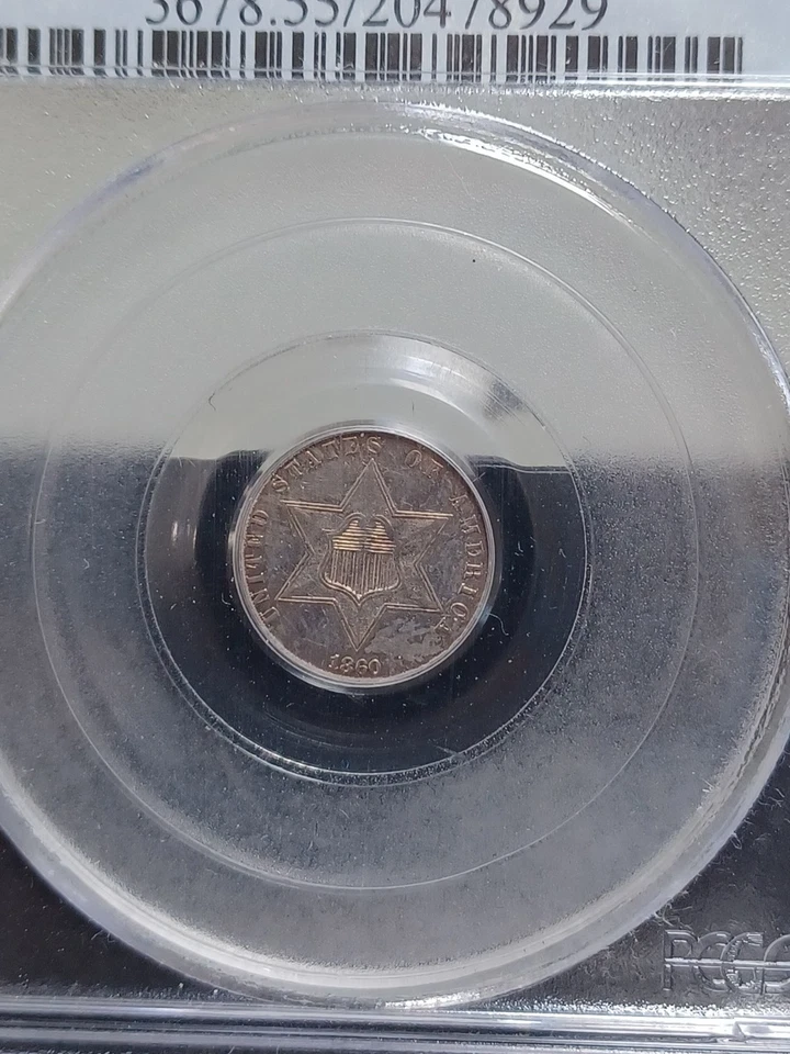 1860 3Cent PCGS AU55 Type 3 - Image 2 of 4