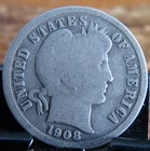 1908-D 10c Barber Silver Dime Nice Denver Minted Coin
