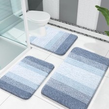 Microfiber Bathroom Rugs Sets 3 Piece, 30"x20" 24"x16" 24"x20"  Blue, Soft