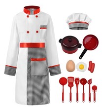 Chef Costume Set for Boys Girls Role Play with Detachable Apron, 110 White
