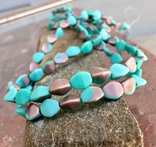 Matte Turquoise Copper Pinched Czech Glass Beads 50 Per Strand