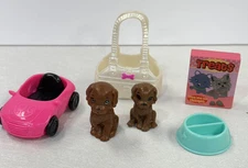 Barbie Doll Pet Dog Lot With Accessories Bag Car Bone Food Dish