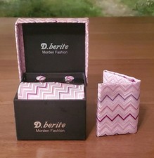 D.berite Men's 4-Piece Accessory Set Tie Pocket Square Cufflinks Pink Purple