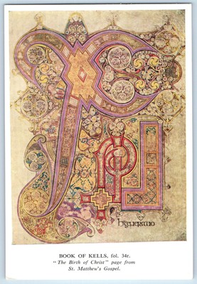 c1910s Book Of Kells The Birth Of Christ Page From St. Matthew's Gospel Postcard