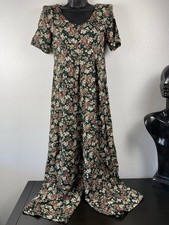 Vintage Garden Print Pleated Romper SZ 3 Flowy One Piece Y2K 90s Hunter Green