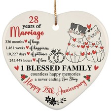 Happy 28th Anniversary Heart Ornament Cute Cats 28 Year Marriage Christmas Gift