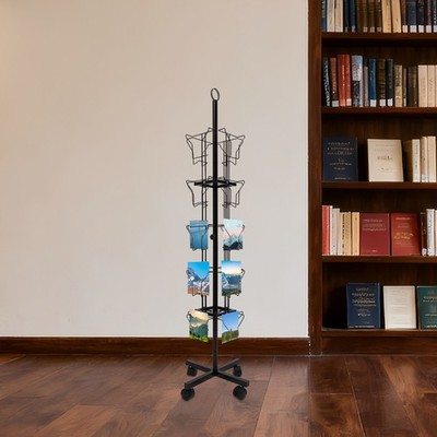 Greeting Cards Display Rack 20-Pocket Rotating Postcard Stand Rack with Wheels