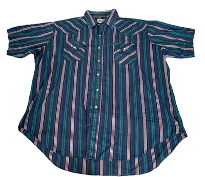 Ely Cattleman Mens XXL Short Sleeve Pearl Snap Western Striped SS Shirt Cowboy