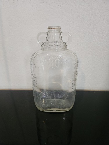 Vintage Double Finger Loop Grape Design Clear Glass Jug with Lid One Half Gallon - Picture 3 of 6