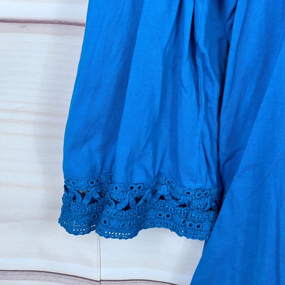 Blusa Top Suave Surroundings Para Mujer XL Azul Hombro Frío Túnica Encaje Borde Sólido Foto 3 de 4