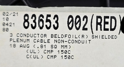 Belden 83653 18/3C FEP/FEP Multi-Shielded Control/Electronics Cable 200C Red/1ft
