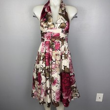 Adrianna Papell Dress Women’s 6 Floral Fairy Feminine 100% Silk Whimsy Beaded