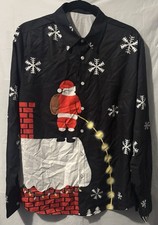 Men's Long Sleeve Shirt Festive Santa Holiday/Xmas Funny Christmas Graphic Lrg