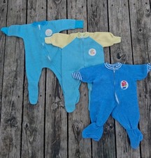 Vintage 90s Baby Fleece Sleepers   Retro Teal  Blue Footie Pajamas 0  6M 