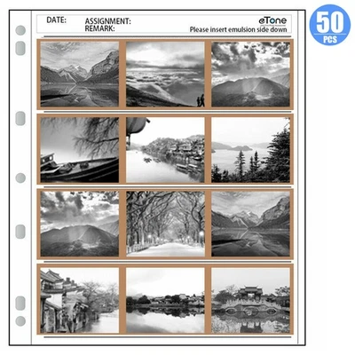 ETONE 50pcs 120 Format Negative Film Acid-free Archival Storage Sleeves Protector Page