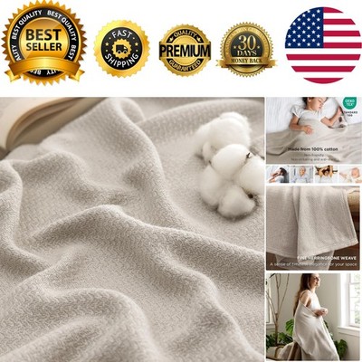 Timeless Herringbone Cotton Blanket - Queen Size, Breathable for Summer & Spring