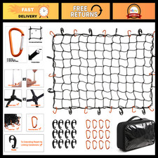 Bungee Cargo Net 3x4ft Stretches to 6x8ft, Heavy Duty 3"x3" Mesh for Secure Stor