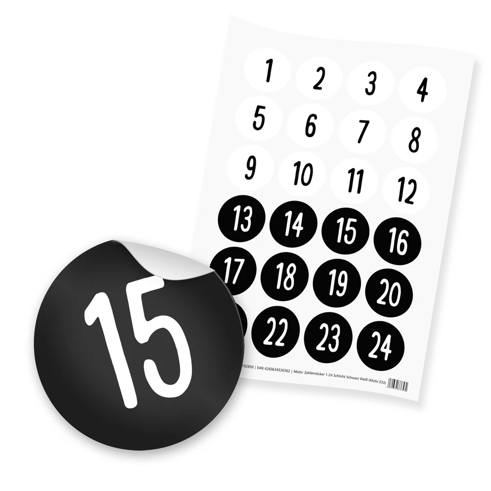 itenga 24x Sticker Aufkleber Zahlen Adventskalender Geschenk 1 bis 24