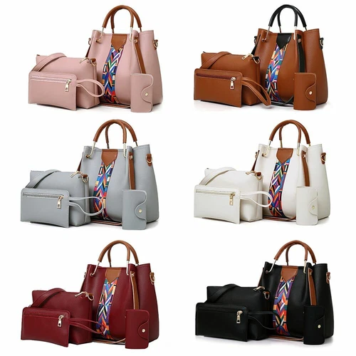 4Pcs/Set Women Lady Leather Handbags Messenger Shoulder Bags Tote Satchel Purse