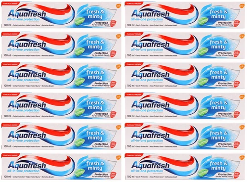 12 AQUAFRESH FRESH & MINTY All in One Protection Family Toothpaste 100ml