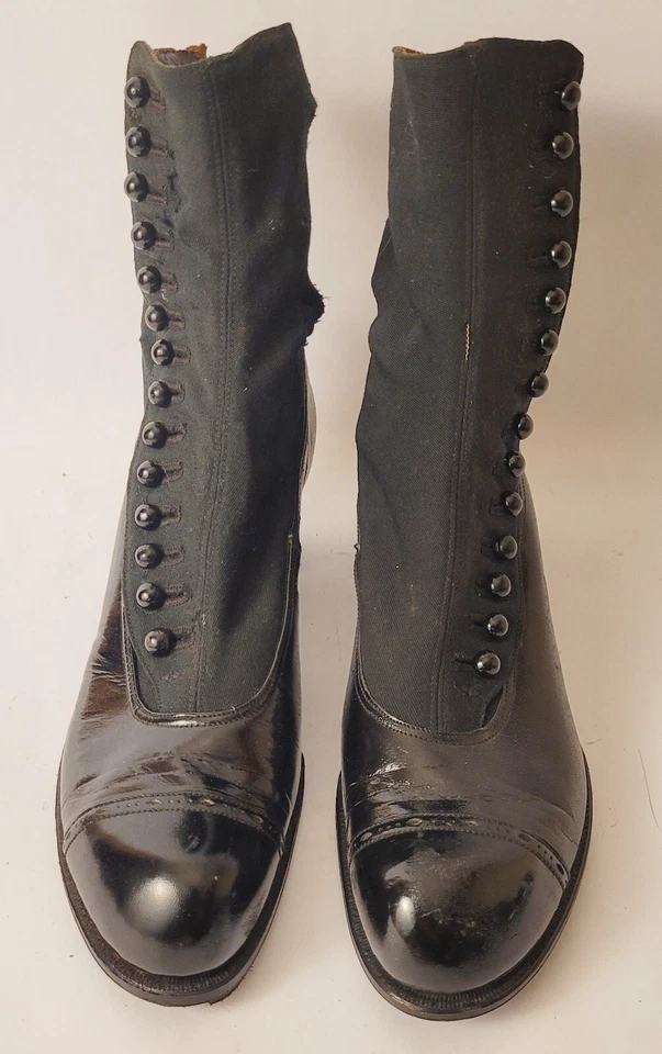 Botas Victorianas Antiguas con Botones Talla 5 Dugan’s Albion NY Cuero y Tacones de Lona Foto 2 de 4