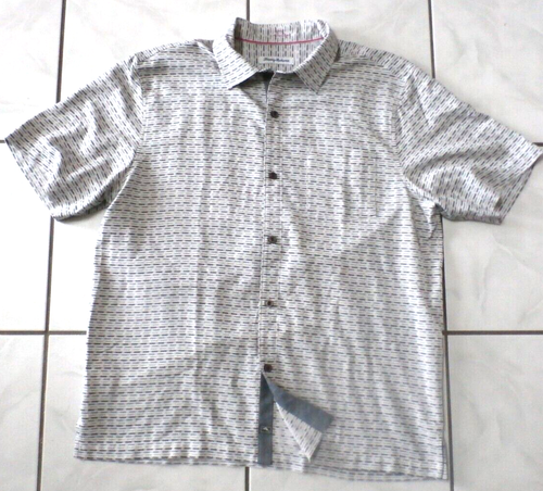Tommy Bahama Men Button-Up Shirt Gray Check Short Slv 100% Silk Sz L Pocket E932 - Picture 1 of 9