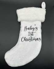 Christmas Stocking Baby's 1st Christmas Soft White With Black Lettering 19"