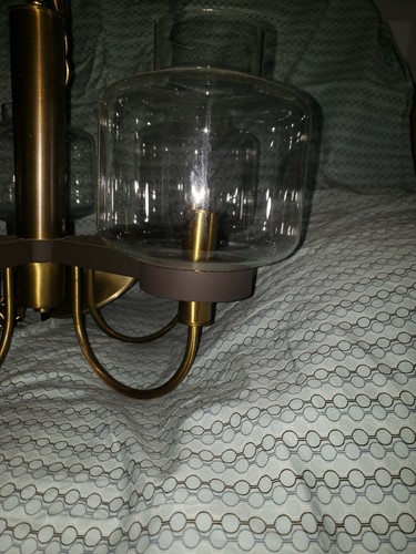 Vintage Lightolier MCM Chandelier Brass Black 5 Arm Atomic Glass Globes Rare EUC - Picture 2 of 12