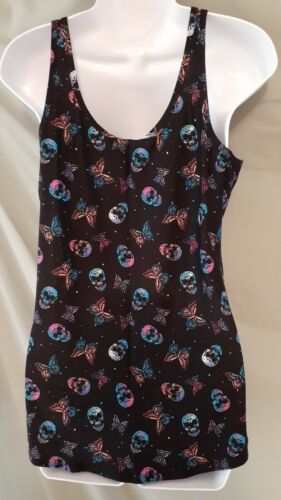 No Boundaries Black Camisole Top Halloween Skulls Butterflies M 32" BUST - Picture 3 of 5