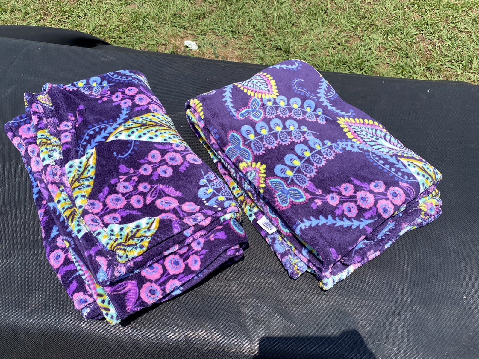 2pc Set Vera Bradley Batik Leaves Purple Paisley Polar Fleece Throw