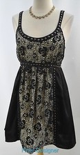 YAG Dress Fit and Flare Sleeveless Black lace satin mini stud tie back SZ M NEW